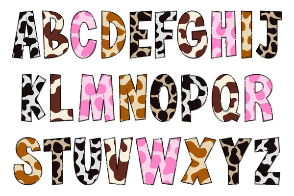 手工制作的奶牛纹理信 彩色创意艺术字体设计 — 图库矢量图片