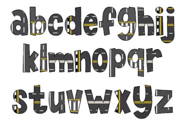 El yapımı Düz Yol Harfleri. Renkli Yaratıcı Sanat Tipografik Tasarımı
