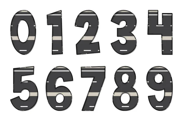 Handgemaakte Asfalt Road Numbers Kleur Creatieve Kunst Typografisch Ontwerp — Stockvector