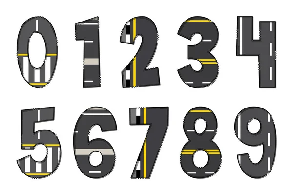 Números Estrada Retos Artesanais Cor Arte Criativa Design Tipográfico — Vetor de Stock