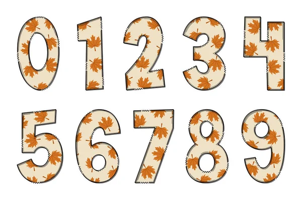 Adorabile Artigianale Autunno Foglie Set Numeri — Vettoriale Stock