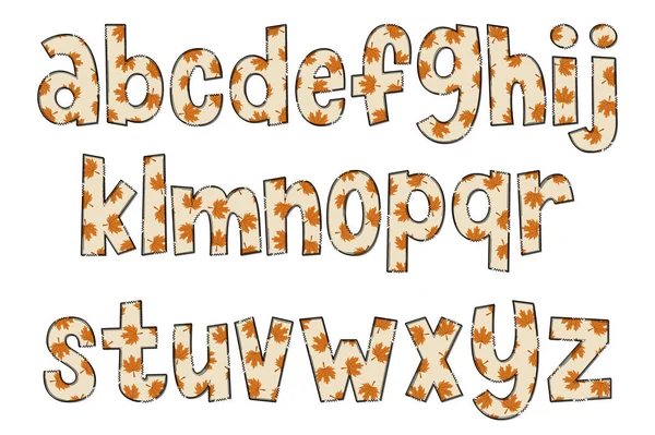 Adorable Handcrafted Autumn Leaves Font Set — Stock Vector