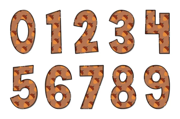 Entzückendes Handgefertigtes Eichel Zahlenset — Stockvektor