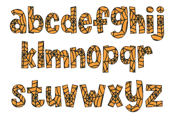 Schattig Handgemaakte Spider Web Lettertype Set — Stockvector