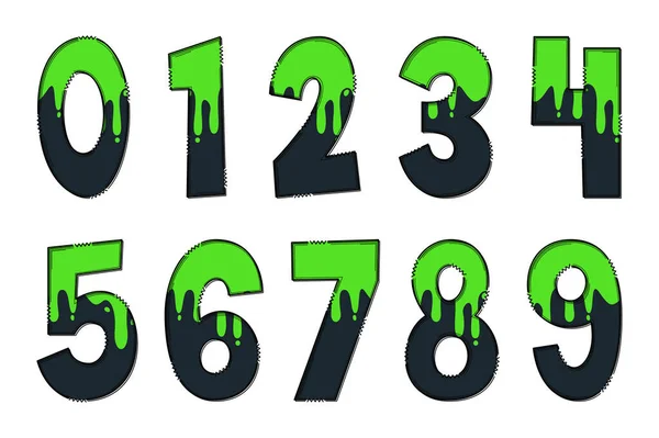 Adorable Conjunto Números Limo Verde Hecho Mano — Vector de stock