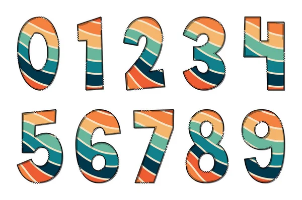 Adorable Handcrafted Retro Line Number Set — Stock Vector