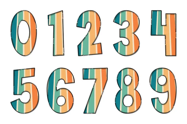 Rozkošné Ručně Vyráběné Groovy Rainbow Number Set — Stockový vektor
