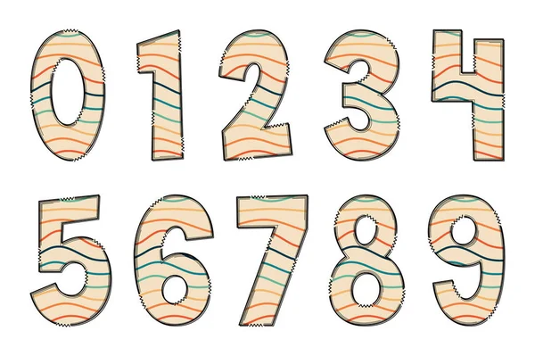 Liebenswertes Handgefertigtes Groovy Wave Number Set — Stockvektor