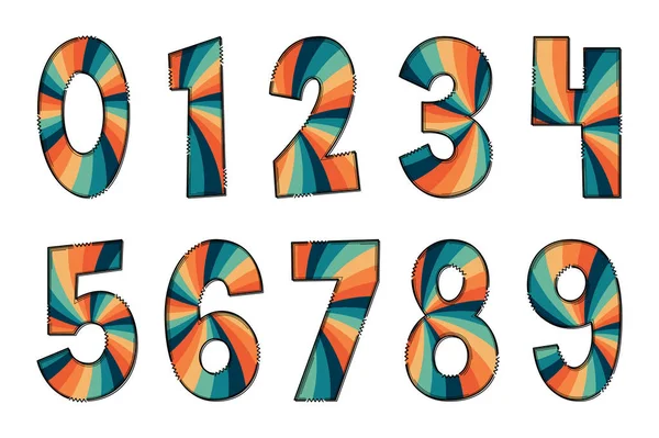 Adorable Handcrafted Groovy Hippie Number Set Gráficos vectoriales