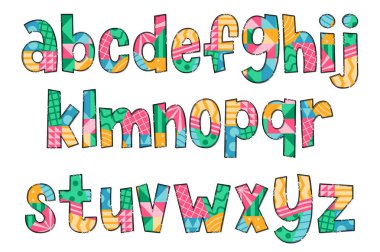 El yapımı çok renkli Geometrik Harfler. Renkli Yaratıcı Sanat Tipografik Tasarımı