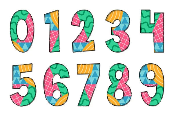 手作りされた多色体幾何学番号 カラー クリエイティブ アート タイポグラフィ デザイン — ストックベクタ