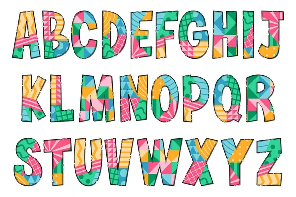 Tulisan Tangan Multicolor Geometric Letters Desain Tipografi Seni Kreatif Warna - Stok Vektor