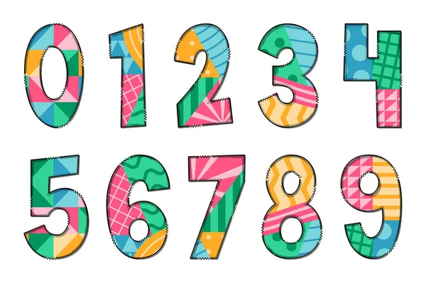 Numéro Géométrique Multicolore Artisanal Couleur Créatif Art Typographique Design — Image vectorielle