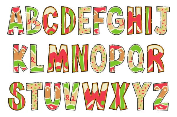 Yapımı Noel Kurabiyesi Mektupları Renkli Yaratıcı Sanat Tipografik Tasarımı — Stok Vektör