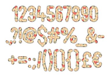 Çeşitli Kullanımlar İçin Değişken Vermilion Sayıları ve Noktalama Koleksiyonu