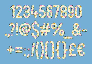 Çeşitli Kullanımlar İçin Değişken Renkli Çiçek Sayıları ve Noktalama Koleksiyonu