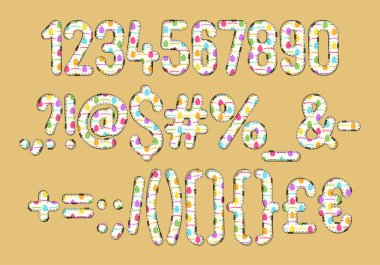 Çeşitli Kullanımlar için Renkli Yumurta Numaraları ve Noktalama Koleksiyonu