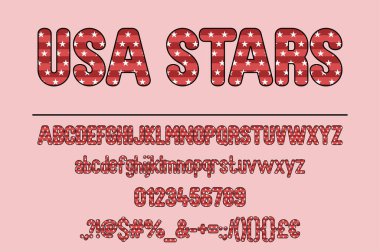 USA Stars Renk Yazı Tipi Seti. Vatansever Tipografi Tasarımı