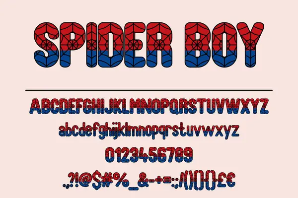 Örümcek Çocuk Tipografi Sanatı Çeşitli Yazı Tipi Elemanlarıyla Yaratıcı Grafik — Stok Vektör