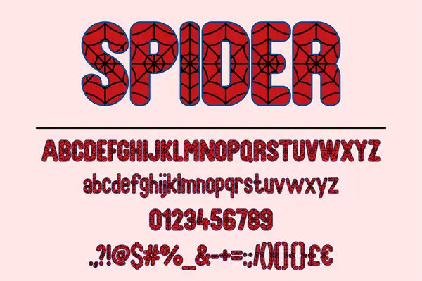 Kırmızı Örümcek Tipografi Sanatı Çeşitli Yazı Tipi Elemanlarıyla Yaratıcı Grafik — Stok Vektör