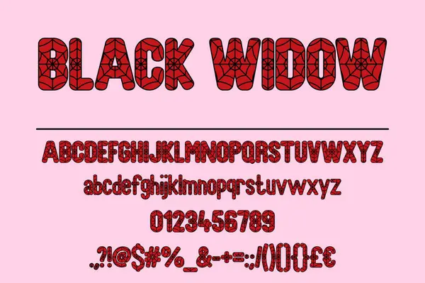 Black Widow Typography Art Con Set Caratteri Creativi — Vettoriale Stock