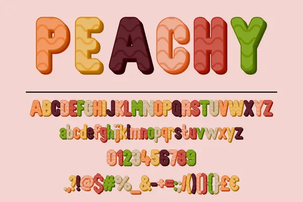 Colorato Peachy Vintage Font Set — Vettoriale Stock
