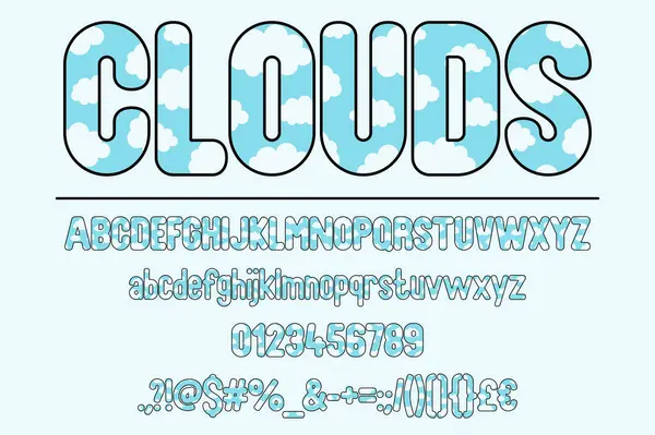 Dromerige Wolk Kleur Lettertype Set — Stockvector