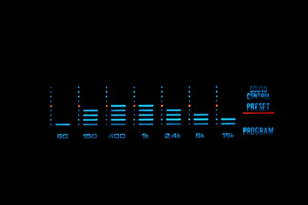 stock image Old stereo graphic volume equalizer glowing in the dark