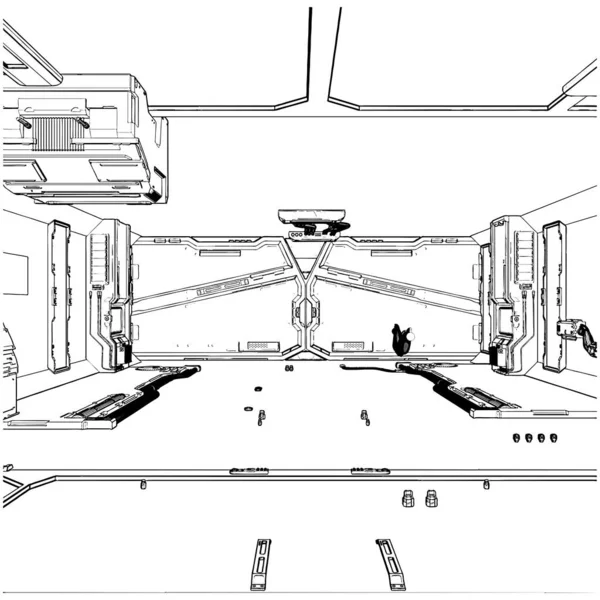 Внутренний Вектор Ангара Векторная Иллюстрация Интерьера Ангарного Спутника — стоковый вектор