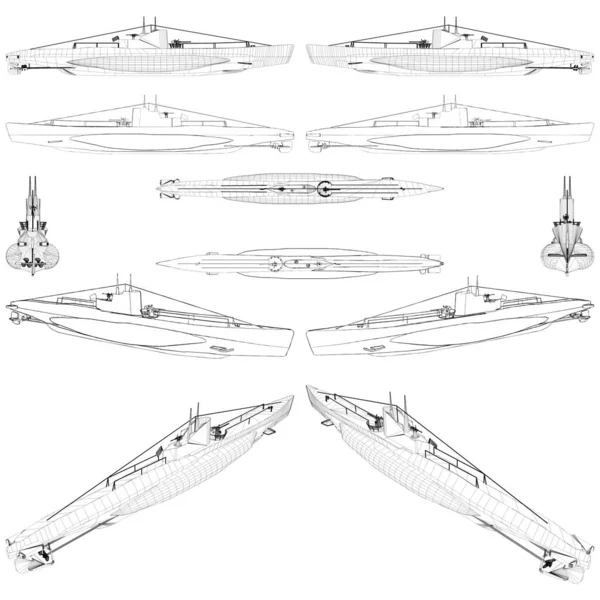 Вектор Підводного Флоту Ілюстровано Білому Тлі Векторна Ілюстрація Підводного Човна — стоковий вектор
