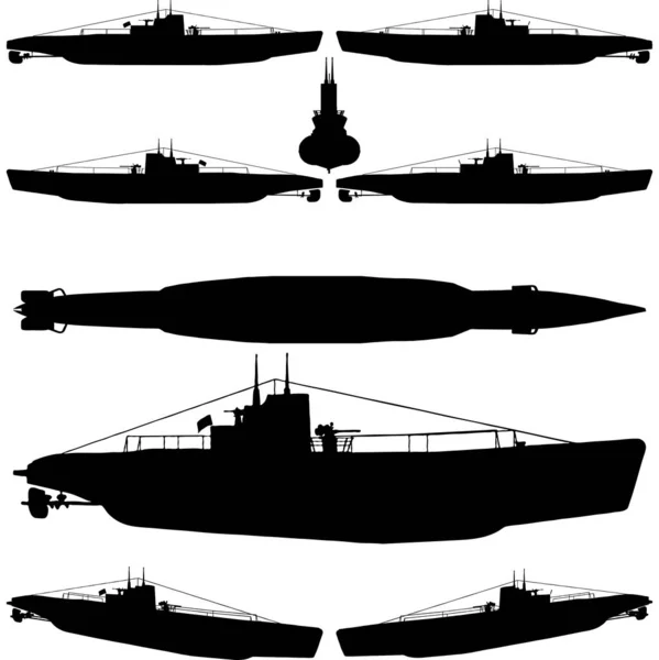 Submarino Silhouette Vector Ilustração Isolado Fundo Branco Uma Ilustração Vetorial — Vetor de Stock