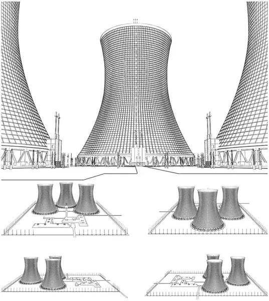 Kärnkraftsvektor Illustration Isolerad Vit Bakgrund Vektorillustration Ett Kärnkraftverk — Stock vektor