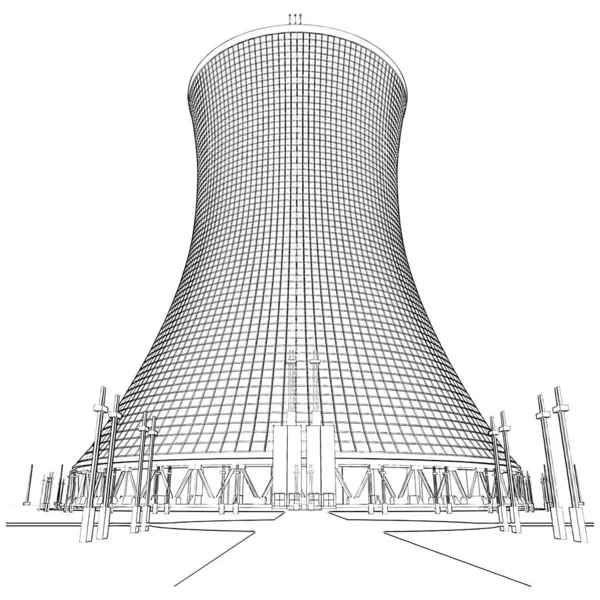 Вектор Аэс Иллюстрация Изолирована Белом Фоне Векторная Иллюстрация Атомной Станции — стоковый вектор