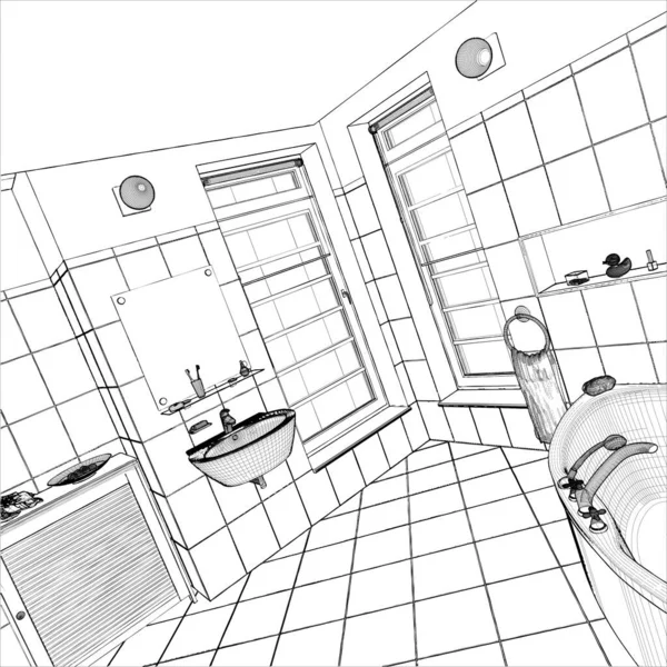 浴室内部病媒 白色背景说明 浴室的矢量图解 — 图库矢量图片