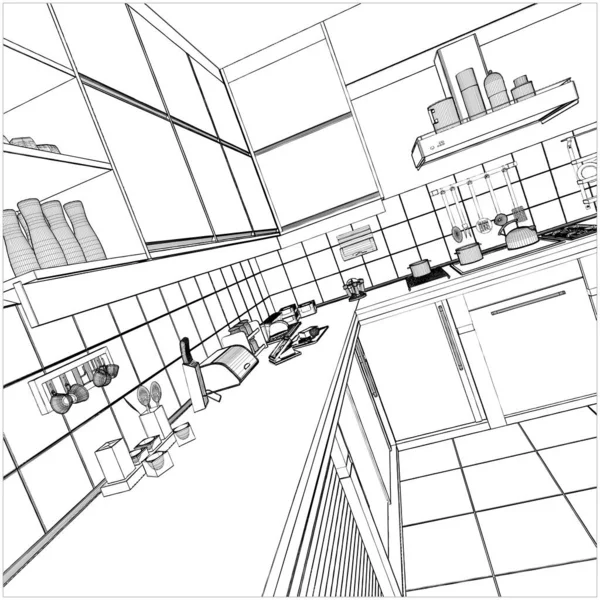 Cozinha Moderna Interior Vector Ilustração Isolada Fundo Branco Uma Ilustração — Vetor de Stock