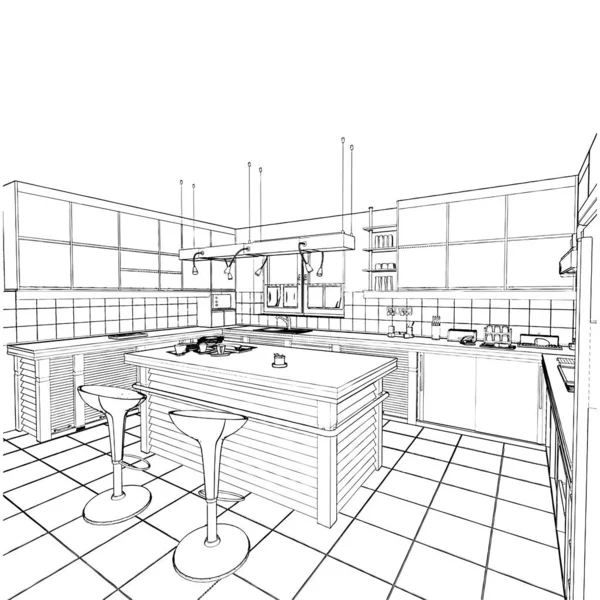 Modern Kitchen Interior Vector Vereinzelte Illustration Auf Weißem Hintergrund Eine — Stockvektor