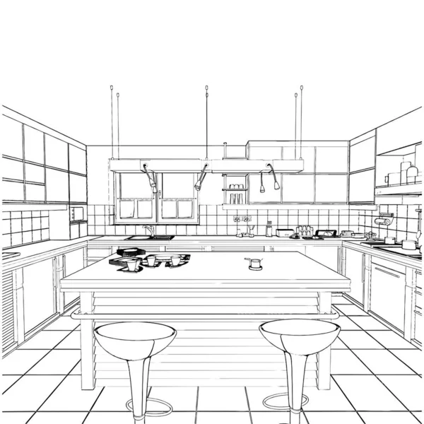 Vector Interior Cocina Moderna Ilustración Aislada Sobre Fondo Blanco Una — Vector de stock