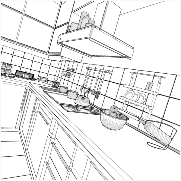 Modern Kitchen Interior Vector Vereinzelte Illustration Auf Weißem Hintergrund Eine — Stockvektor