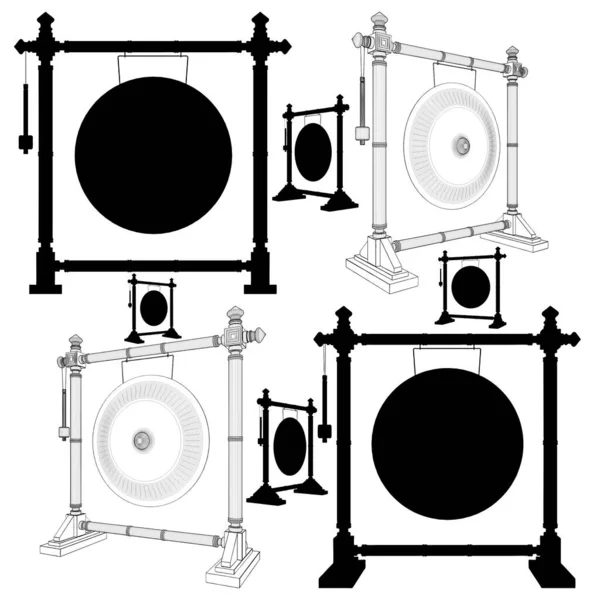 Gong Vektor Percussion Instrument Isolated Illustration Auf Weißem Hintergrund Eine — Stockvektor