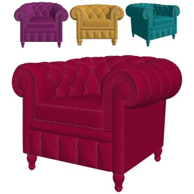 Antika Koltuk Vektörü. Beyaz arka planda izole edilmiş bir resim. Klasik Koltuk Arkaplanının Vektör İllüstrasyonu.