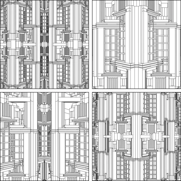 Abstract Art Deco Building Construction Structure Vector Illustration Isolated White — Stockvektor
