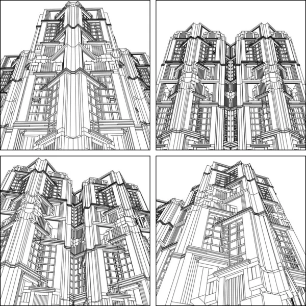 Abstract Art Deco Building Construction Structure Vector Illustration Isolated White — Image vectorielle