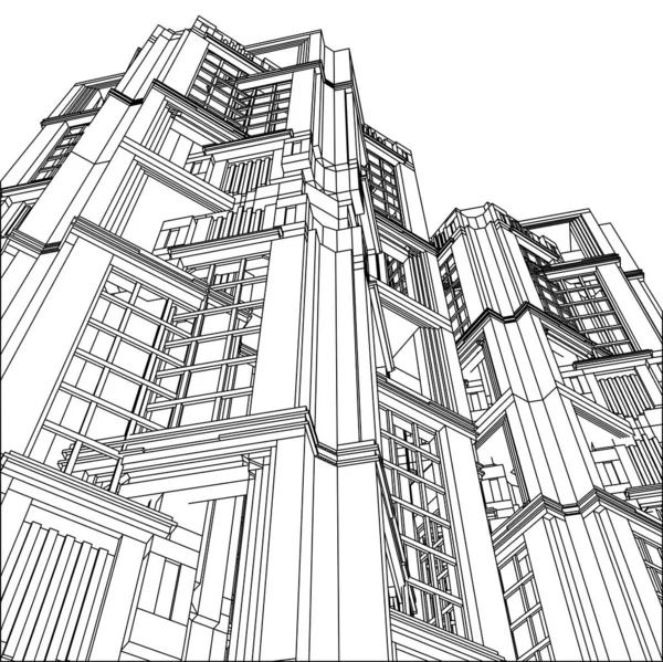 Αφηρημένη Art Deco Κτίριο Κατασκευαστική Δομή Διάνυσμα Εικονογράφηση Απομονωμένη Λευκό — Διανυσματικό Αρχείο