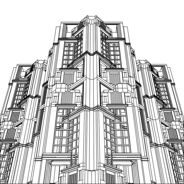 Abstract Art Deco Building Construction Structure Vector Illustration Isolated White — Stock Vector