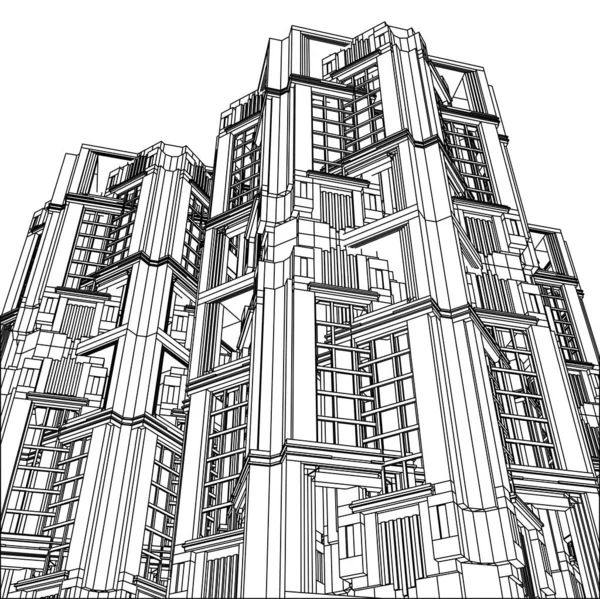 Abstract Art Deco Building Construction Structure Vector Illustration Isolated White - Stok Vektor
