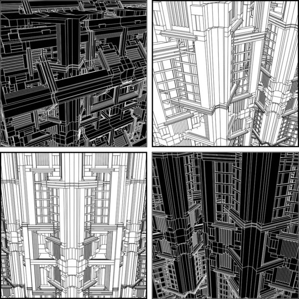 Abstract Art Deco Building Construction Structure Vector Illustration Isolated White — Stockový vektor