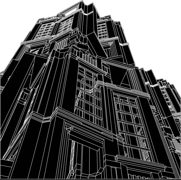 Abstract Art Deco Building Construction Structure Vector Illustration Isolated White — Stok Vektör
