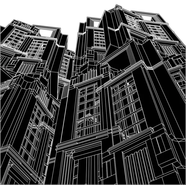 Abstract Art Deco Building Construction Structure Vector Illustration Isolated White — Stockvector