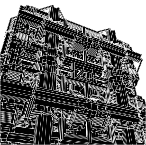 Abstract Art Deco Building Construction Structure Vector Illustration Isolated White — стоковый вектор