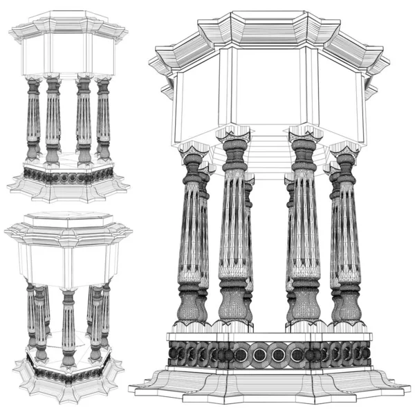 古代の八角形の列寺構造ベクトル 白を基調としたイラスト 八角寺のベクトルイラスト — ストックベクタ